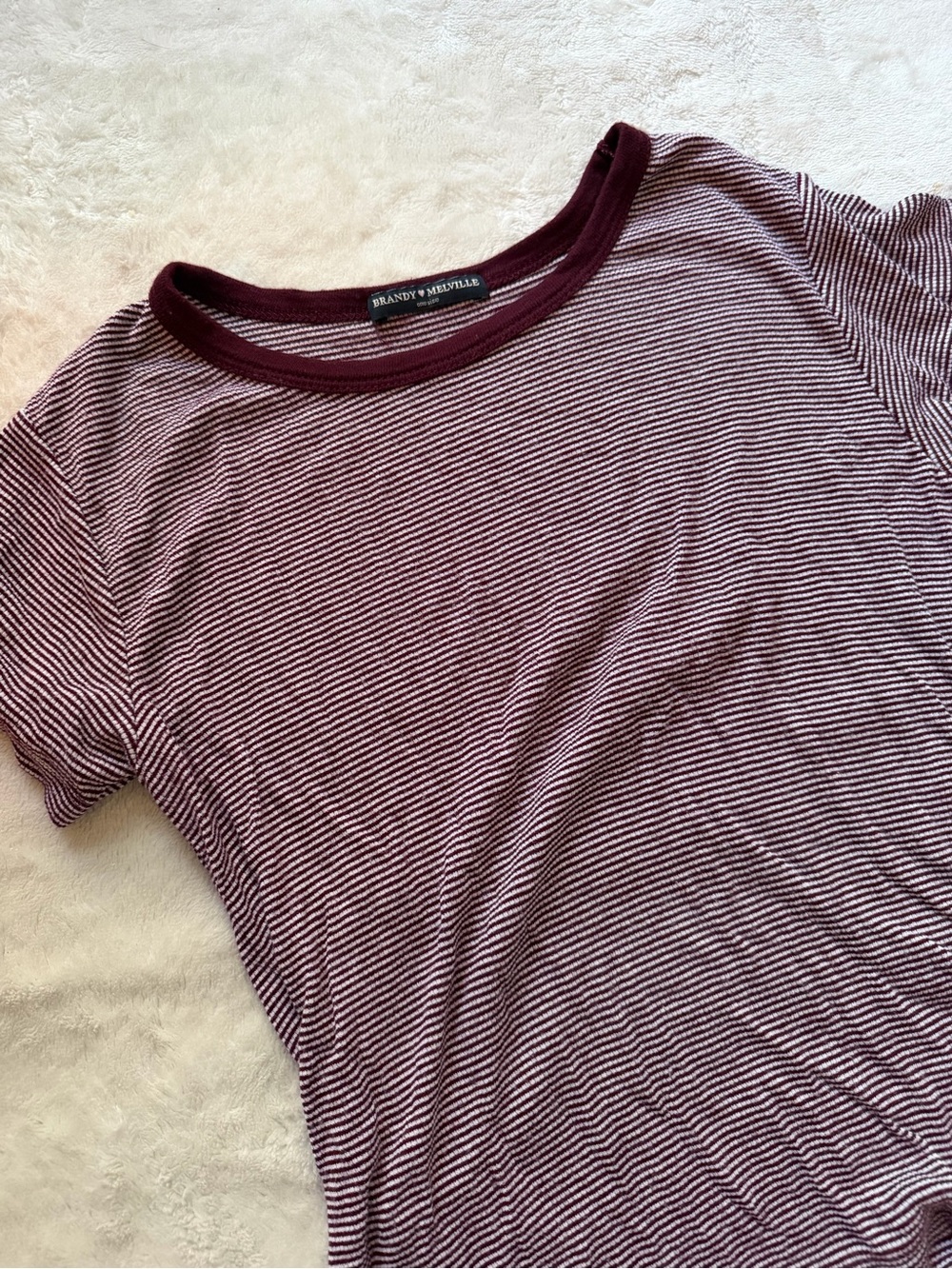 Brandy Melville Maroon Striped Ribbed Top